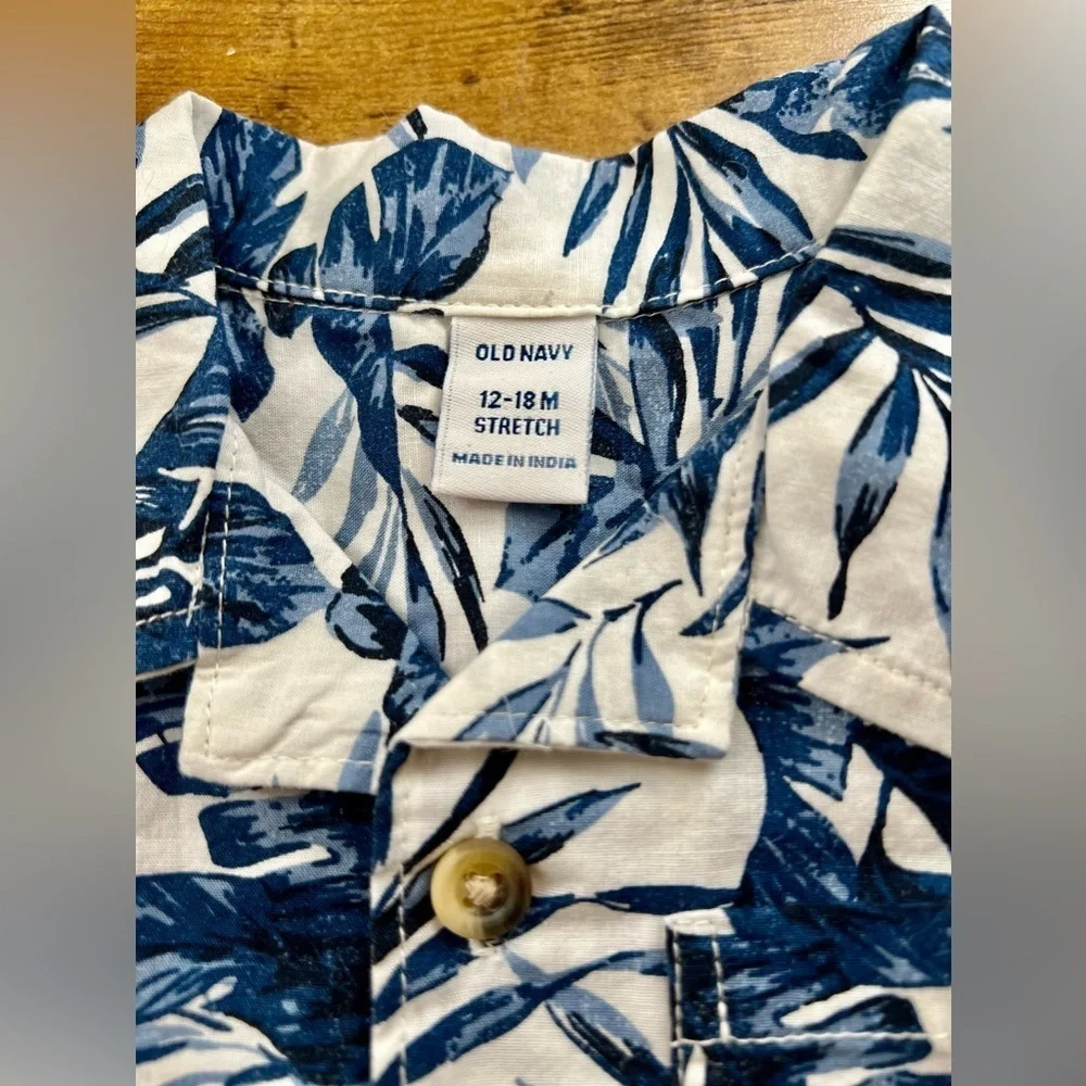 OLD NAVY NWT Blue Floral Button Down Shirt, 12-18 Month